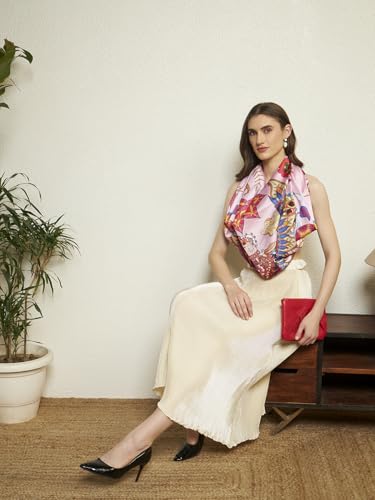 Image of Ravaiyaa - Attitude is everything Women Silk Digital Print Large Square Scarf Breathable Lightweight Neckerchief Printed Headscarf 40 inch x 40 inch Inch