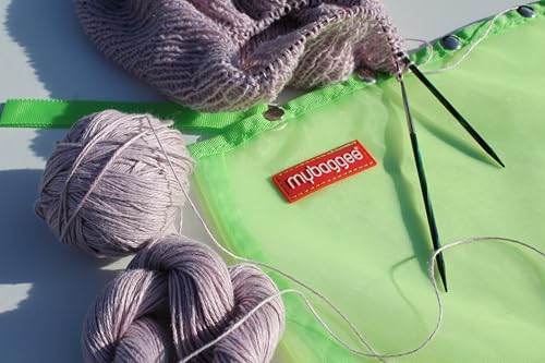 Image of Large 5 Snaps Mesh Travel Knitting Bag with Snap Opening, Lightweight Nylon Storage Pouch for Yarns, Needles and Accessories (Green)