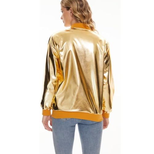 jeecoin Women's Sparkle Metallic Jacket Long Sleeve Zipper Party Bomber Jacket with Pockets4