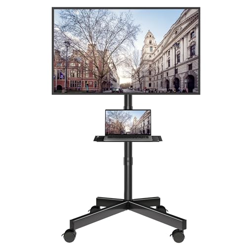 BONTEC Mobile TV Stand with Tilt Function, Rolling TV Stand for 23-60" LED, LCD, OLED TVs, Holds up to 88lbs, Max VESA 400x400mm, Adjustable Media Shelf (Black, 17.1x15.1x53.1 in) Black 17.1