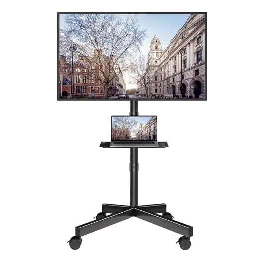 BONTEC Mobile TV Cart Rolling TV Stand with Laptop Shelf/ Tray, Locking Wheels for 23-55 inch LCD LED OLED Plasma Display Trolley Floor Stand Holds up to 55lbs Max VESA 400x400mm Black