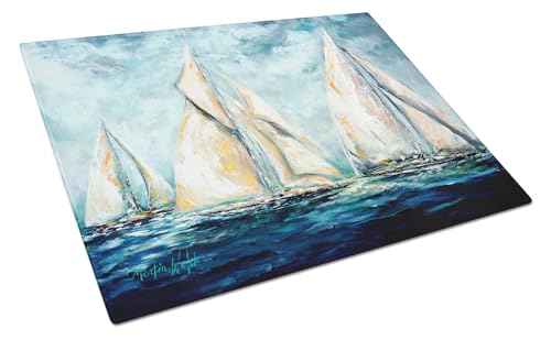 Tablero de corte decorativo de vidrio templado grande de Caroline's Treasures, diseño artístico 'The Last Mile Sail boats', para cocina y servicio miniatura 1