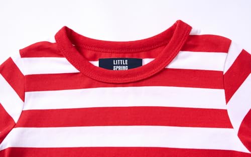 Image of LittleSpring Unisex Kids Long Sleeve Striped Tee Shirt Tagless Crew Neck Cotton T-Shirt