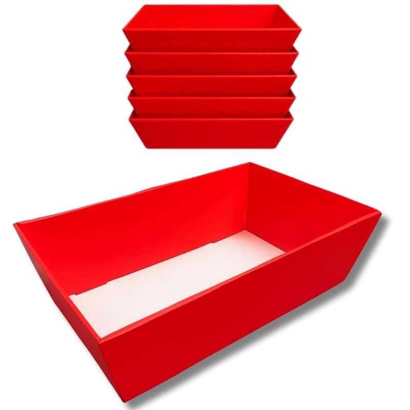 5 Pack Cardboard Gift Hamper Trays (28x18cm) | Flat-Packed DIY Presentation Baskets for Food Packaging, Christmas, Wedding, and Holiday Gifting.