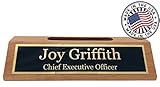 Personalized Business Desk Name Plate with Card Holder - Made in USA (Cherry Wood)