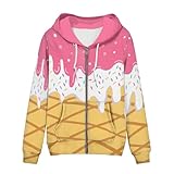 Biyejit Pink Ice Cream Women Long Sleeve Hooded Sweatshirts Casual Drawstring Hoodies Zip Up Hoodie Jackets with Pockets Plus Size XS-5XL