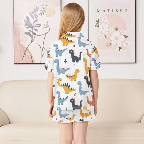 ALAZA Dinosaur Leaf Animal White Satin Pajamas Set Short Sleeve Button Down Sleepwear Summer Pjs 2 Piece4