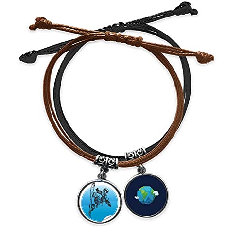 Pulsera de esquí de cuero marrón con abalorio de bastones deportes de invierno