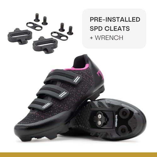 Tommaso Women's SPD Cycling Shoes – for Mountain Biking and Outdoor Walkable Comfort – Compatible with SPD Cleats – Pre-Installed Cleats Included3