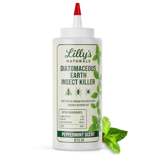 Diatomaceous Earth Food Grade with Peppermint Oil Crawling Insect Killer | Indoor Pest Control Powder for Bed Bug, Roach, Ant, Fleas | Lilly's naturals, 12 fl oz