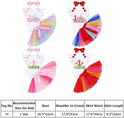 FYMNSI Cute Baby Girl Circus Theme First Birthday Cake Smash Outfit Ruffle Sleeve Romper Tutu Skirt Bowknot Headband 3pcs Set