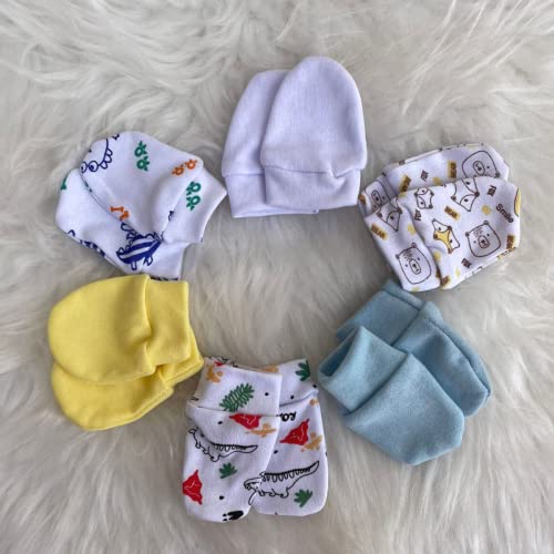 Kit 6 Luvas Bebê Recem Nascido 100% Algodão Menino Menina RN 3 Estampadas + 3 Lisas Suedine Luvinha