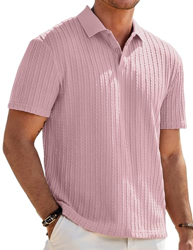 Image of JMIERR Mens Casual Polo Shirt Summer Short Sleeve Vacation Button Beach Knit Stretchy Golf Shirts