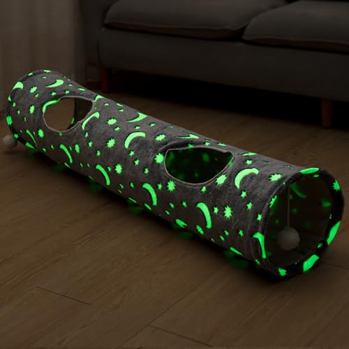 AOKUY Collapsible Cat Tunnel Toy in Suede, Cat tunnels for Indoor Cats with 2 Holes and Suspended Ball,for Cat Puppy, Kitty, Rabbit - Image 4