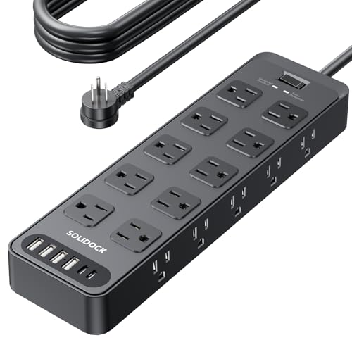 Solidock 20AC Power Strip with USB Ports Heavy Duty Surge Protector Power Strip 15 Amp 6Ft Extension Cord with Multiple Outlets