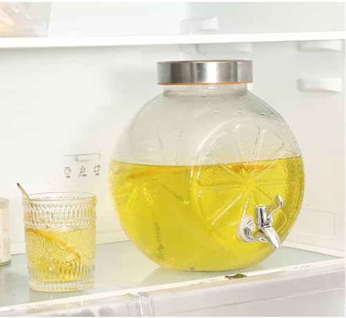 Image of 5 Liter Glass Beverage Dispenser with Tap, Mosambi Shaped Drink Dispensers for Water, Juice Cocktails, Beer, Detox Drinks, Party,Bar, Home & Restaurants,Daily Uses (VM-07)