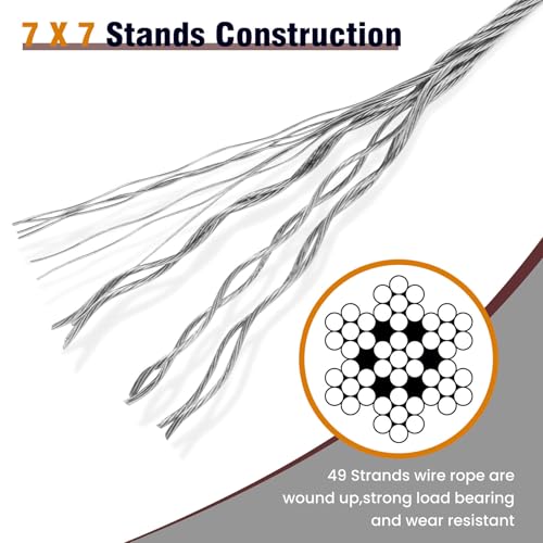 1/16 Wire Rope, 1/16 Stainless Steel Cable for Trellis, 1/16 Aircraft Cable with 200Pcs Crimping Sleeves, Used for Hanging, Decorations,7x7 Strand Core & 368 lbs Breaking Strength, 304 Material