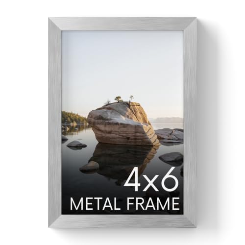 HAUS AND HUES 4x6 Silver Picture Frame - Photo Frame 4x6 - Aluminum Photo Frames for Wall Collage, Vertical Hanging, Easel Back for Tabletop, Home, Office (4x6 in, Silver)