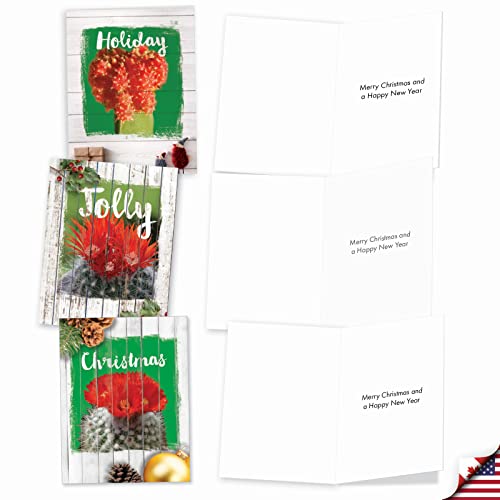 Image of The Best Card Company - 10 Holiday Note Cards for Christmas - Festive Bulk Assortment, Boxed Notecards with Envelopes (4 x 5.12 Inch) - Flowering Christmas Cactus AM6437XSG-B1x10