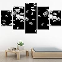SIGNWIN 5 Panel Canvas Wall Art Modern Art Dramatic Fish Jellyfish Marine Life Multicolor Nautical Photography for Home Decorations Ready to Hang - 60
