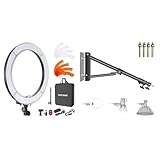 Neewer 18' Ring Light, 55W Dimmable 5500K Light with 240 LEDs Color Filter, Soft Tube for YouTube, TikTok, Selfies Photography, Compatible with Camera Smartphones, 4.3ft Boom Arm Included