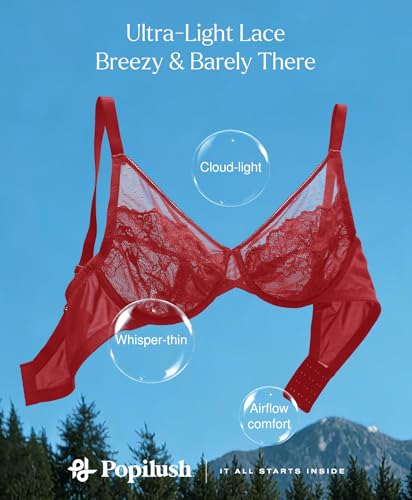 Popilush Full Coverage Minimizer Bra for Women 36D, Seamless Underwire T-Shirt Bra for Everyday Comfort - Red Lacquer Color