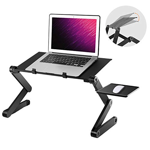 YKS Laptop Ständer Laptopständer Notebook Ständer mit Ablage für die Maus, 360° Belüftet Verstellbarer 7-15 Zoll Ergonomisch Frühstück Tablett Tablet Halterung (Aluminium Schwarz)