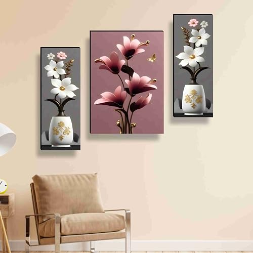 Image of SAF flower pot wall painting for Wall Decoration - Set Of 3, 3d modern art Painting for Living Room Large Size with Frames for Home Decoration, Hotel, Office Paintings 30.48 cm x 50.8 cm JM36037