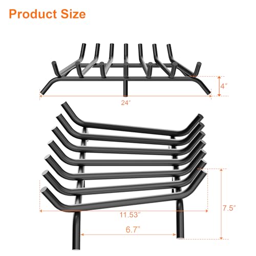 iPEGTOP Fireplace Grate 24 inch Heavy Duty Solid Steel Fireplace Wood Log holder Burning Rack for Inside Fireplace Wood Stove, 7 Bars Wrought Iron Fire Pit Firewood Grate for Outdoor