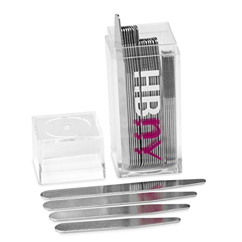 Metal Collar Stays in 4 Sizes for Men's Dress Shirts - Premium Stainless Steel Stiffeners with Smooth Edges in Clear Plastic Box - by HBNY