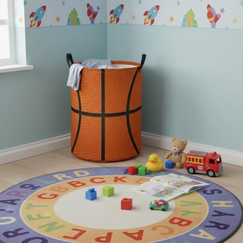 Image of Baby Laundry Hamper kids laundry Basket Waterproof Laundry Bag for Bedroom Clothes Organizer Room Decor(Basketball)