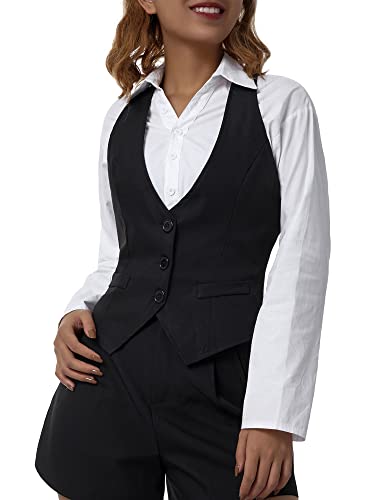 Women's Leather Sleeveless V Neck Single Breasted Vest Crop Blazer Coat Jacket