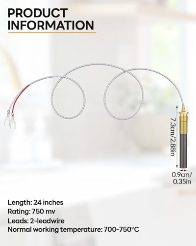 Aecsze 24\" Thermopile 750mV Thermocouple Generator Q313A 071515 for Gas Water Heater/Fireplace/Gas Fryer/Oven, 750 Millivolt Aluminum Thermopile Replacement Part