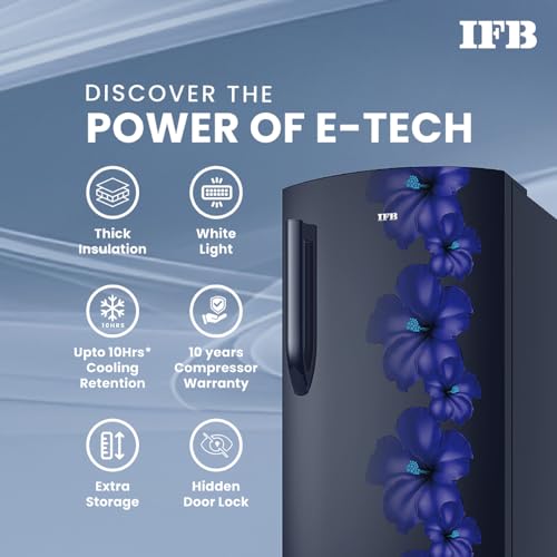 Image of IFB 187L 3 Star Direct-Cool Single Door Refrigerator (IFBDC-2133NBHED, Floral Falls Blue) Extraordinary Space with Base Drawer and Humidity Controller