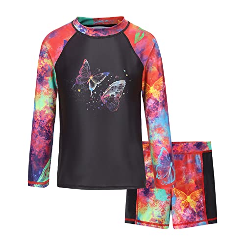 Image of Girls Rash Guard Set for Girls Long Sleeve Swimsuits Hawaiian Two Piece Bathing Suits Swimwear Set