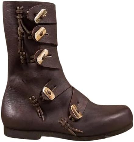 Image of Medieval Renaissance Leather Boots for Men & Women - Unisex Button Closure, Vintage Cosplay & Costume Footwear