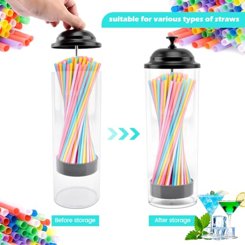 Straw Dispenser with Stainless Steel Lid, Drinking Straw Container for Counter, Holds Straws Up to 8.5 Inches(Black)
