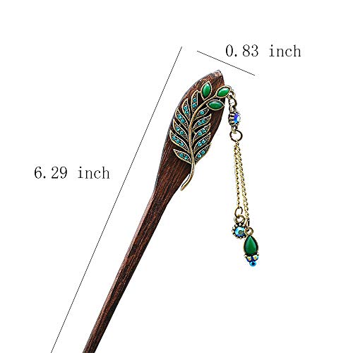 image for TOP SEWING 2 Pack Chinese Wooden Vintage Hair Stick Flower Hairpin Wit