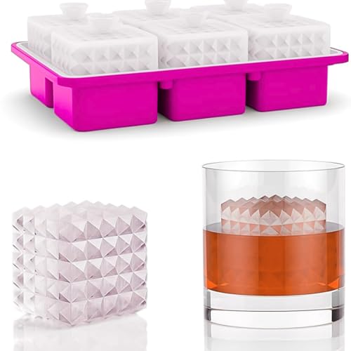 Image of Premium Combo of Large 3D Crystal Square Ice Cube Tray & Football Shaped Silicone Molds for Chilling Drinks, Chocolates, Juice, Jelly and Many More. Pack of 2 (Magenta)