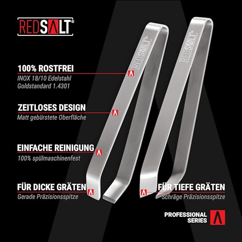 REDSALT® Professional Bone Tweezer Set of 2 11 cm Rustproof Stainless Steel Matt INOX 18/10 Quality Herringbone Tweezer - Image 2