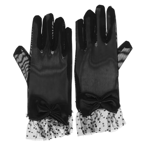 LUOZZY Women's Elegant Lace Gloves Wrist Length Floral Mesh for Tea Parties Weddings and Evening Events Black
