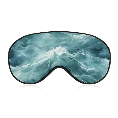 Blue Green Waves Marble Camouflage Sleep Mask Eye Shade Cover Adjustable Strap for Travel Lunch Break Women Men