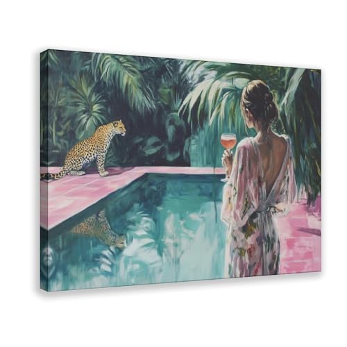 Impression léopard et femmes tableau toile jungle pour grand bureau