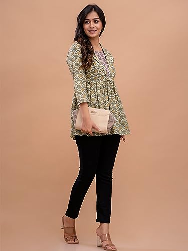 Image of feranoid Women's Cotton Floral Printed Short Kurti Tunic Top