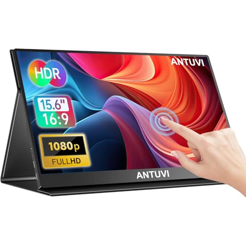 ANTUVI Tocável Portátil Monitor 15.6''+ Case, 1080P, MINI Segunda de Notebook Extensor De Tela, Ultra-Slim e Portátil, com Alto-falante de pé, Adequado para Viagens, Casa, Trabalho/Jogos