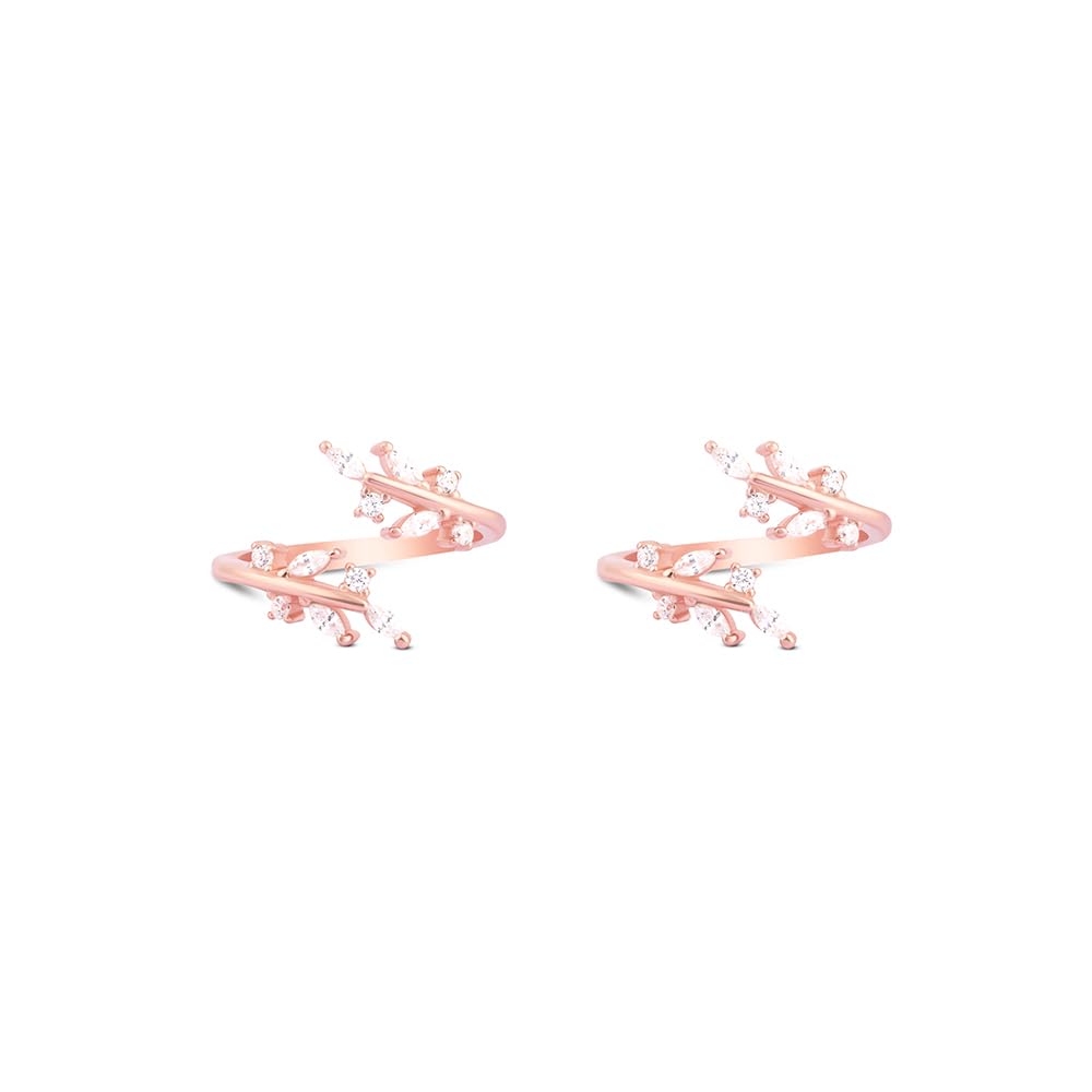 Rose Gold Finish Silver Toe Rings with Leaf Design and White Stones | Adjustable Open Style Foot Jewelry for Women & Girls | Festive, Wedding, Anniversary & Gift Collection-image-45