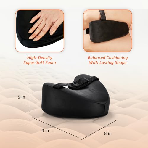 Image of amazon basics Memory Foam Knee Pillow | Adjustable Strap | Ergonomic Contoured Design | for Side Sleeping | 8 x 9 x 5 in | Black
