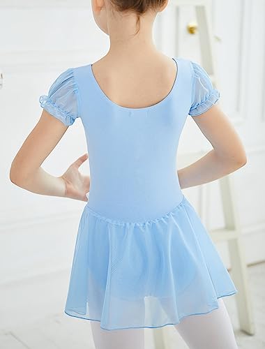 MdnMd Toddler Girls Ballet Dance Leotards Skirt Ballerina Ballet Outfit Dresses Camisole Puff Sleeve3