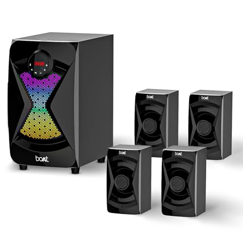 Image of boAt Blitz 1500 Pro Bluetooth Speaker w / 80W Signature Sound, 4.1-Channel Surround Sound, RGB LEDs, BT v5.0, AUX Port, USB Port, SD Card Slot, FM Radio, EQ Modes & LED Display (Space Black)