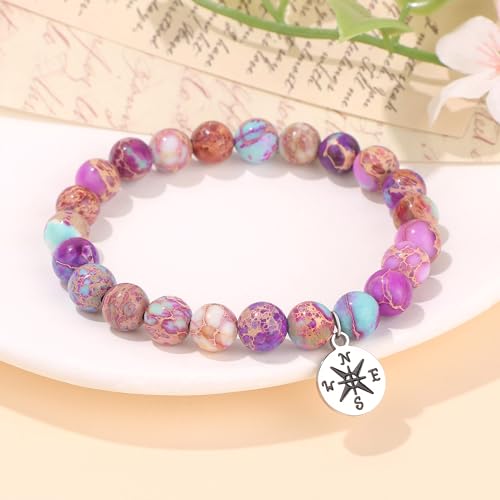 JoycuFF ๐ฅ๐ฒ๐๐ถ๐ฟ๐ฒ๐บ๐ฒ๐ป๐ ๐๐ถ๐ณ๐ ๐ณ๐ผ๐ฟ ๐ช๐ผ๐บ๐ฎ๐ป, Teacher Coworker Nurse Retirement Gifts for Women Colorful Imperial Jasper Compass Bracelet4